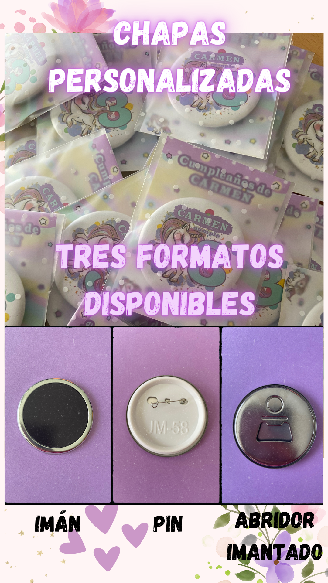 Chapas/pin, imanes y abridores de cumpleaños
