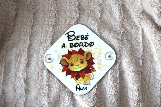 Cartel bebé a bordo de El Rey León personalizable