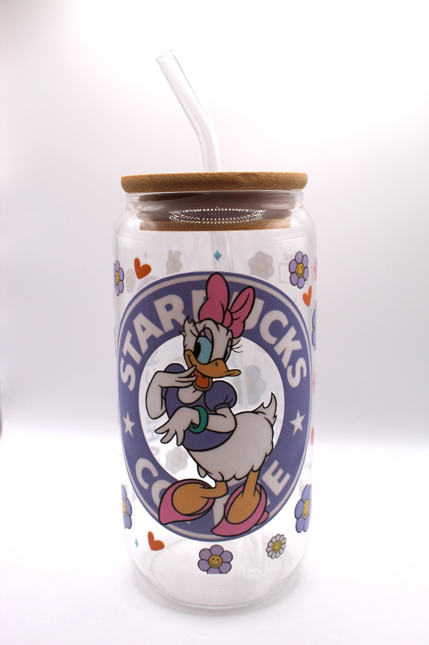 Vaso de cristal - Diseño Daisy Starbucks con tapa