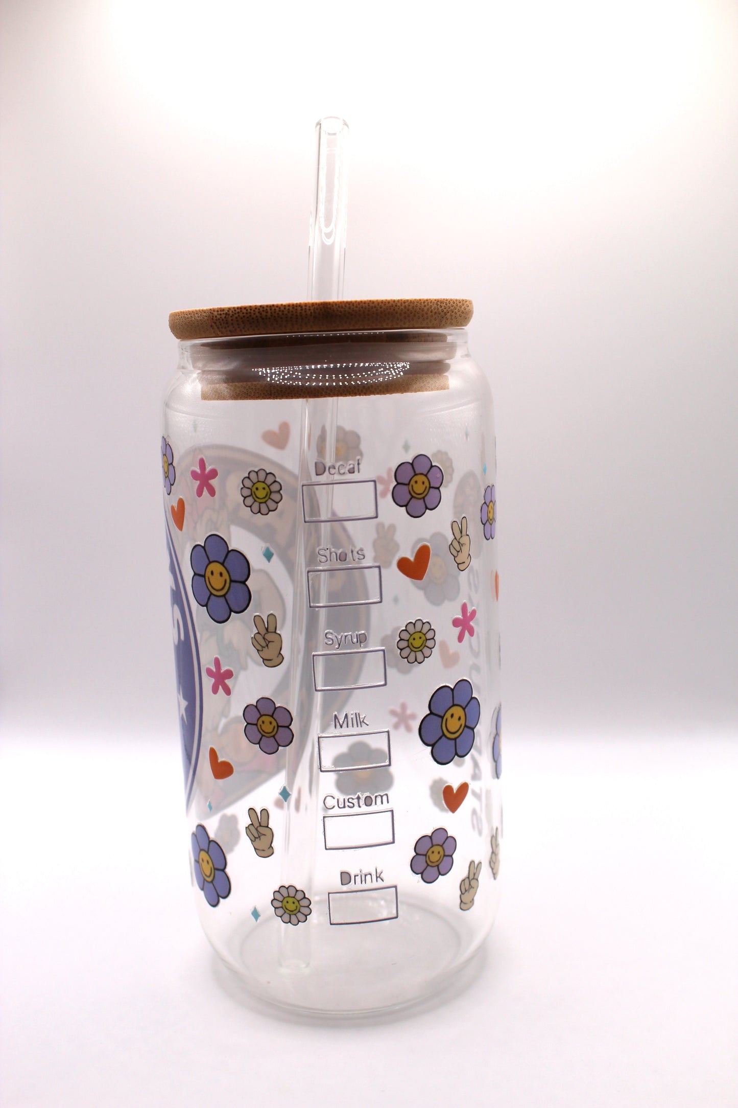 Vaso de cristal - Diseño Daisy Starbucks con tapa