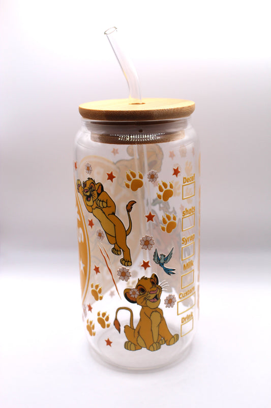 Vaso de cristal - Diseño El Rey León con tapa