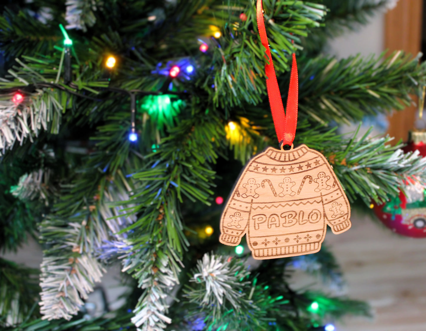 Adorno de Navidad modelo jersey, bola de Navidad para el árbol