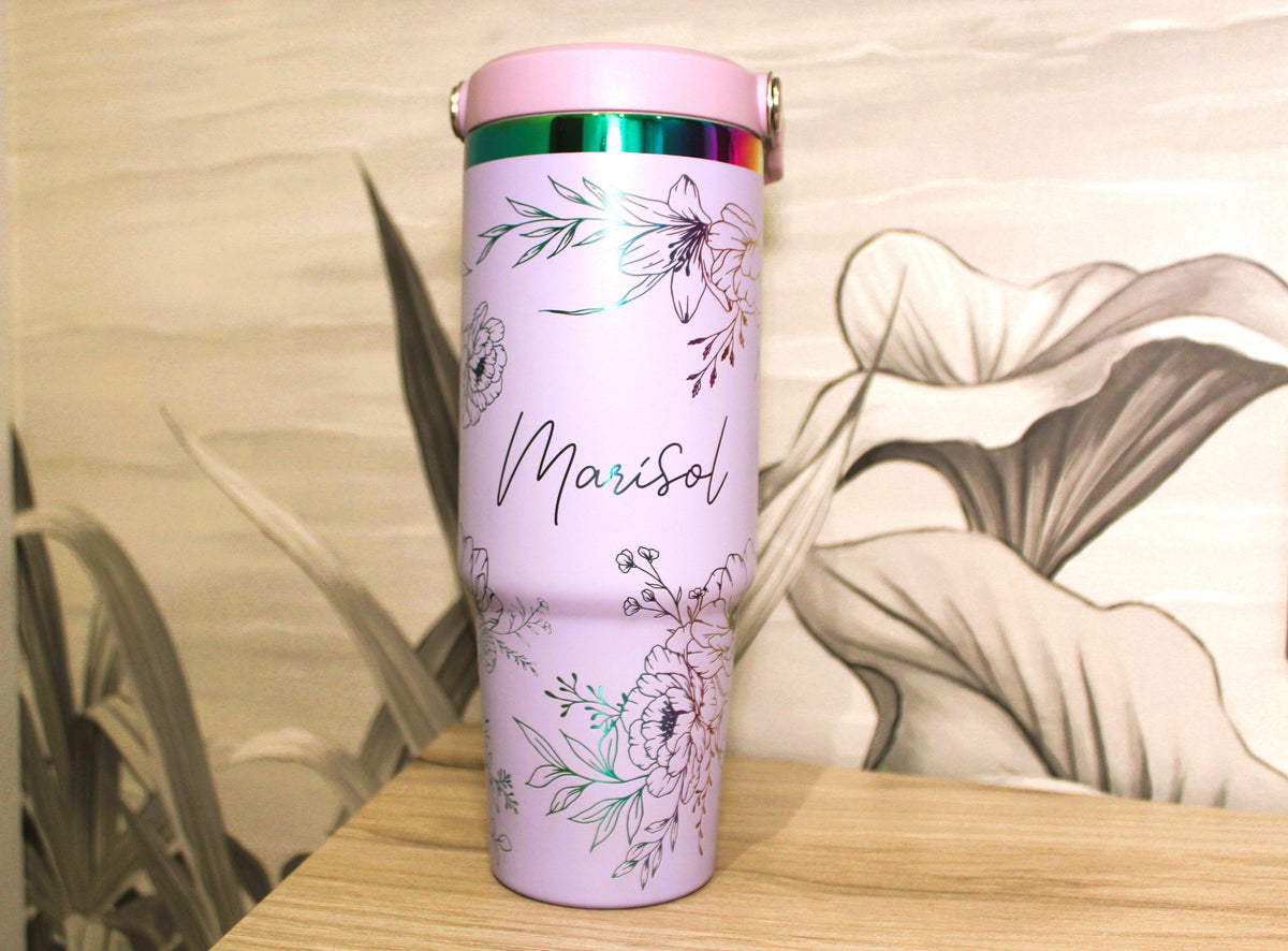 Termo de flores personalizado con nombre