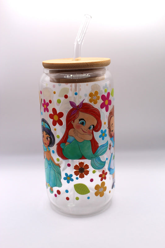 Vaso de cristal - Diseño Princesas con tapa